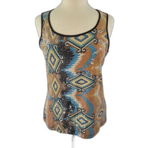 Chico's Western Sequin Tank Top Brown size 1 (Medium)